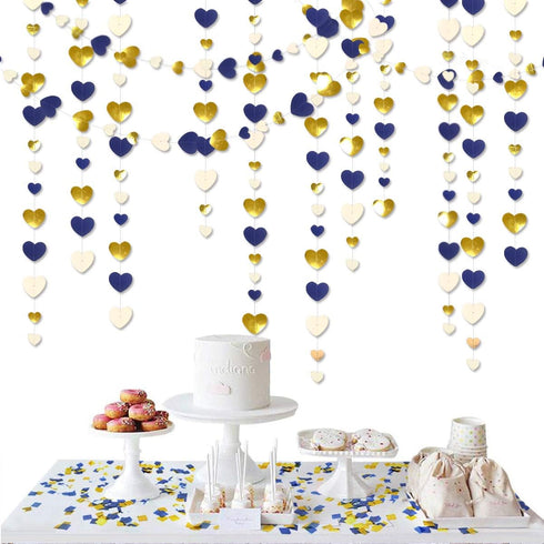 52Ft Valentines Day Party Decorations Navy Blue Gold Love Heart Garland Royal Blue Gold Hanging Streamer Banner for Anniversary Mothers Day Bachel...