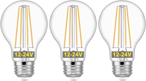 KEIVO 12V LED Bulb, 60 Watt Equivalent, 12-24V AC/DC, Soft White 2700K, 6W 800lm, E26 Base, A19 Low Voltage Edison Filament Bulbs for Off-Grid Sol...