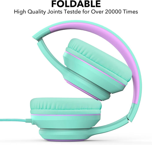 A8 Kids Headphones with Microphone, Lightweight Folding Stereo Bass Headphones with 1.5M No-Tangle Cord, Portable Wired Headphones for Smartphone ...