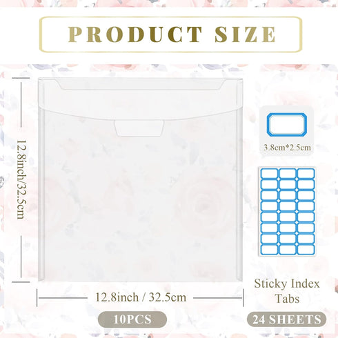 Csyidio 10PCS 12 x 12 Inch Scrapbook Paper Storage Organizer with Label Stickers, Clear Paper Storage Bag for Holding Scrapbook Paper Pad, Vinyl P...