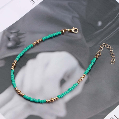 Bohemia Turquoise Bead Anklet Blue Beaded Ankle Bracelet Beach Anklet Chain Summer Foot Chain Jewelry for Women and Girls...