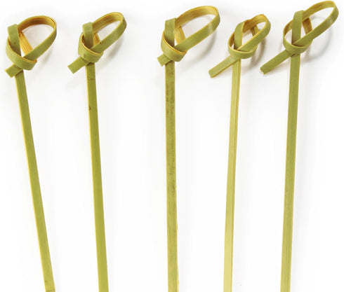 BambooMN 3.5" Green Knot Knotted Bamboo Cocktails Hors D'oeuvres Fruit Sandwich Skewers Picks for Catered Events, Holiday's, Restaurants or Buffet...