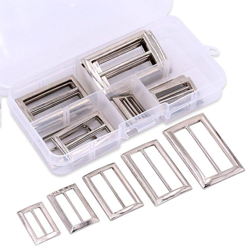 Swpeet 25 Pcs Assoreted Metal Tri-Glide Slides Buckles Kit, Tri-Glide Slides Square Ring Slide Adjusters Buckles Webbing Belts Buckle for Belt Bag...