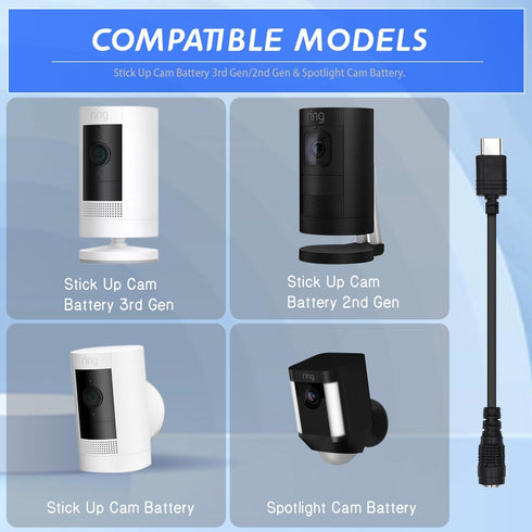 Charge Cable Power Adapter Compatible with Ring Stick Up Cam Battery 3rd Gen/2nd Gen/Plug-in, Weatherproof Power Cord Continuously Charge Your Cam...