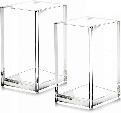 2 Pack Clear Acrylic Pencil Pen Holder Cup,Desk Accessories Holder,Makeup Brush Storage Organizer,Modern Design Desktop Stationery Organizer for O...