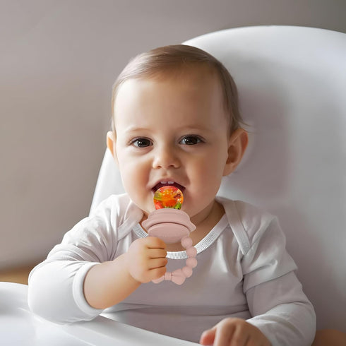 PandaEar 3 Pack Baby Fruit Food Feeder Pacifier with 3 Different Size Silicone Pouch, Silicone Teethers for Babies 3-6-12 months, BPA Free Mesh Fe...