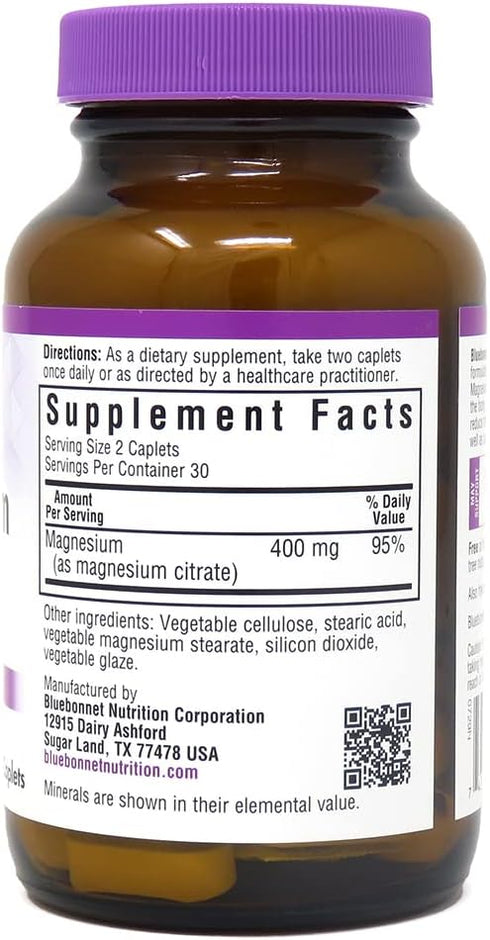 Bluebonnet Nutrition Magnesium Citrate (400mg of Magnesium)- Maximum Absorption - Supports Immune Health & Energy Production - Soyfree, Gluten-Fre...
