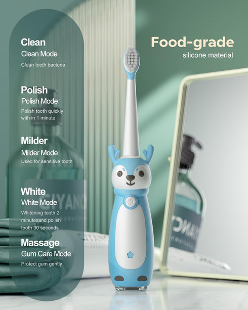Sonic Rechargeable Kids Electric Toothbrush, 3 Modes with Memory, 35000 Strokes, IPX7 Waterproof,8 Soft Bristles Heads for Boys Girls Ages 3+ 4-7,...