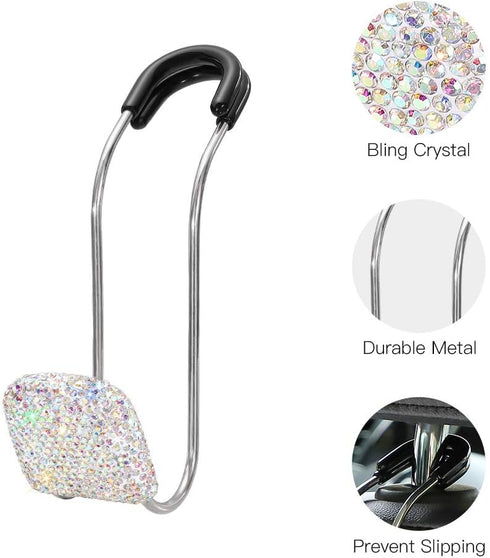 SAVORI Car Headrest Hooks Bling Car Accessories Rhinestones Universal Auto Back Seat Headrest Metal Hanger Organizer Vehicle Holder for Bag Purse ...
