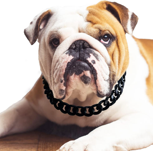 Cuban Link Dog Collar - 3/4 in Wide Metal Chain Dog Collar Venom Black, The Newest Design Stunning Pet Accessory, Cute Luxury Jewelry Costume 16 i...