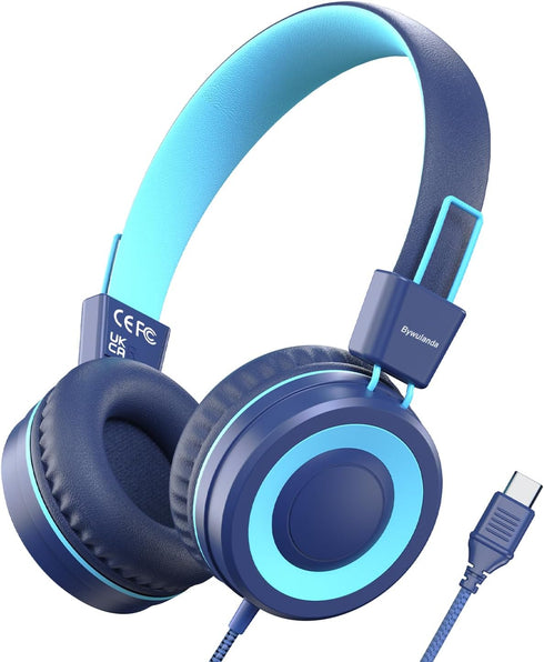 Upgrade USB Type C Kids Headphone for School, 94dB Safe Volume Limited, HD Stereo Sound, Foldable Lightweight On-Ear Headphones for Boys/Girls/Stu...