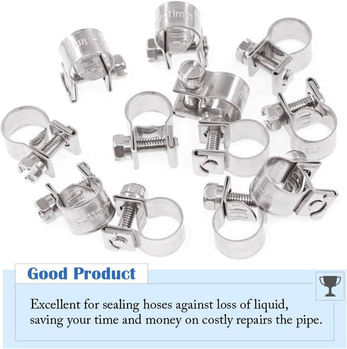 Glarks 12Pack 9-11mm Stainless Steel Mini Fuel Injection Hose Clamps Adjustable Pipe Hose Clip Tube Clamps Set (11/32''-7/16'' Dia)...
