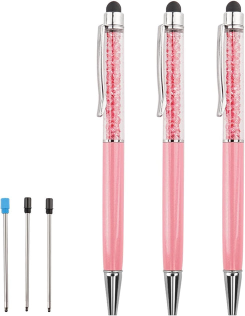 Bling Ballpoint Pens Crystal Diamond Pen Capacitive Touch Screen Stylus with Replacement Refills Rubber Tips for iPhone iPad Kindle Touchscreen De...