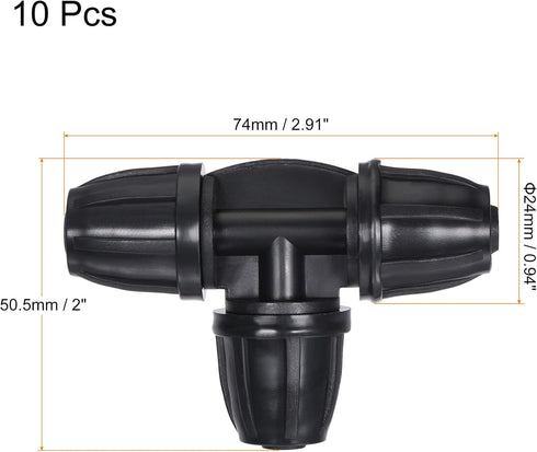 MECCANIXITY Drip Irrigation Barbed Tee 3-Way Fitting 8mm/11mm Tubing for Garden Drip Tape Tubing Sprinkler System Black Pack of 10...