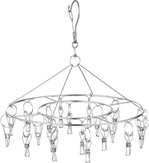 CenYouful Stainless Steel Round Hanging Drying Rack with 20 Clips for Drying Socks, Baby Clothes, Bras, Towel, Underwear, Hat, Scarf, Pants, Glove...