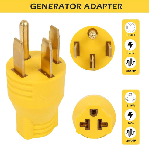 NEMA 14-50P to 5-15R 5-20R 6-15R 6-20R Compact 240V 50 Amp 3 Prong Male Plug to 240V 15 Amp 20 Amp 3 Prong Female Receptacle For Generator Welder ...