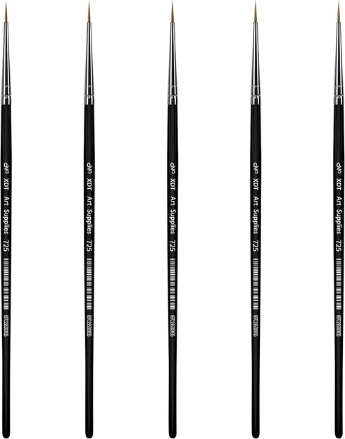 XDT#725 Micro Detail Artist Pin Point Painting Brush Set of 5 Piece #00000 Brushes Set, Acrylic Watercolor Oil, Fine Detailing Painting, Art, Scal...