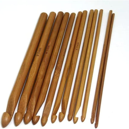 12pcs 6" Bamboo Crochet Hooks Needle Knitting Hooks Knit Craft Weave Yarn 3 to 10 mm Diameters......