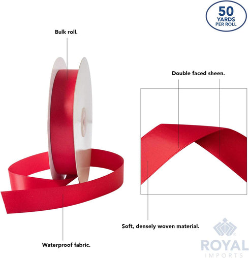 Royal Imports Satin Double Face Fabric Ribbon (1") for Gift Wrapping, Bow Making, Hair Decoration, Holiday, Wedding, Floral Crafts- 50 YDS Roll - ...