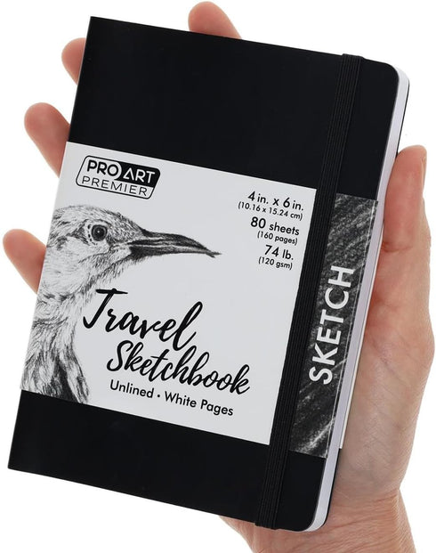 Pro Art Premier Sketch Book Travel 6"x 4" White 74lb Black 80 Sheets, Sketch Book, Sketchbook, Drawing Pad, Sketch Pad, Drawing Paper, Art Book, D...