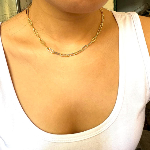 Harlorki Dainty Simple 14K Gold Plated Layered Paperclip Chain Choker Bar Round Disk Pendant Necklace Fashion Jewelry Gift for Women Lady...