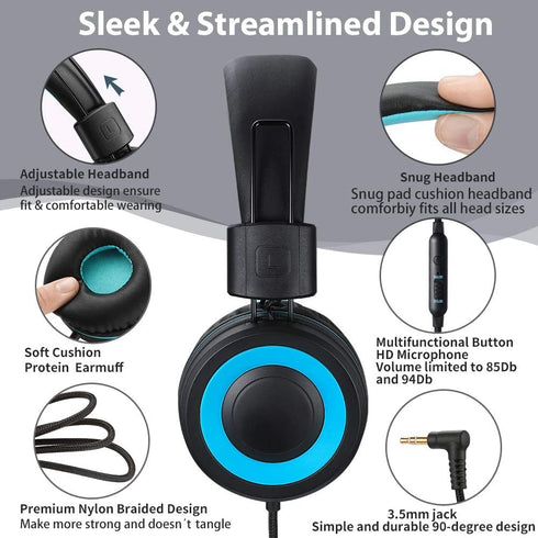 M3 Kids Headphones with Microphone Lightweight Foldable Adjustable Stereo Bass On-Ear Headphones with 1.3 M Tangle-Free Cord for smartphons Tablet...