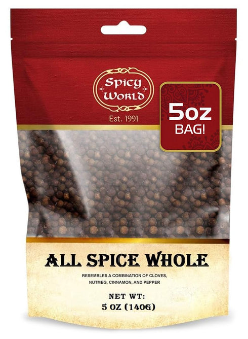 Allspice Whole Berries 5 Ounce Bag - by Spicy World (All Spice) | All Spice Pimento Jamaica Pepper for Cooking & Seasoning | Versatile Berry for C...