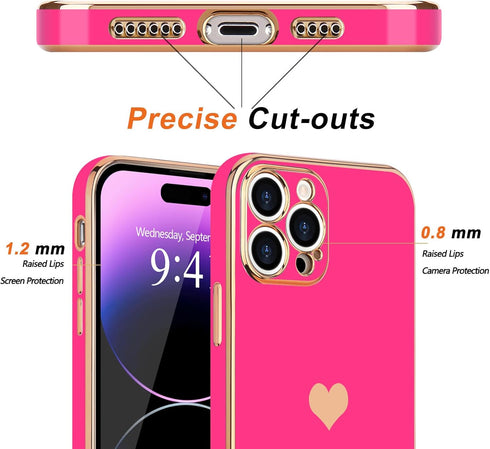 Teageo Compatible with iPhone 14 Pro Case for Girl Women Cute Love-Heart Luxury Bling Soft Back Cover Raised Camera Protection Bumper Silicone Sho...
