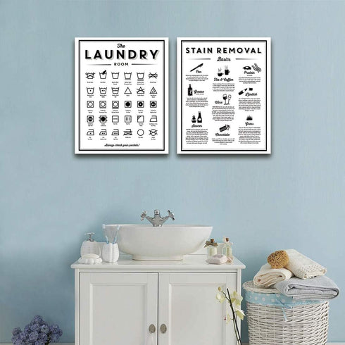 Symbols and Stain Removal Laundry Sign Canvas Art Posters Prints Black White Painting Laundry Room Wall Decor Housewarming Gift 16X20Inchx2 Unfram...