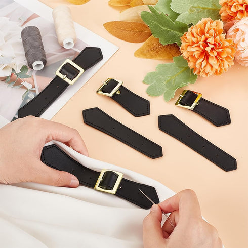 FINGERINSPIRE 4 Sets Leather Sew-On Toggles Closures Black Imitation Leather Toggle Buckle Vintage Leather Toggle Buttons Metal Leather Clasp Fast...