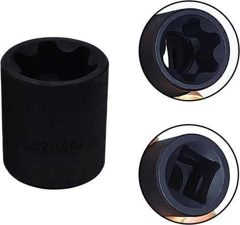 EP Socket EP32, 1/2” drive Female External E-Torx Plus Socket, High Deformation Prevention Puller Tool...
