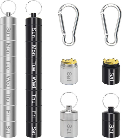 Small Portable Pill Case Keychain for Travel, AngleKai 2 Pack Pill Organizer Aluminium Alloy Small Pill Box Waterproof Pill Container Medicine Bot...