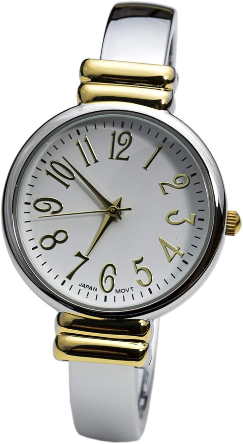 2Tone Metal Band Slim Case Women's Bangle Cuff Watch...