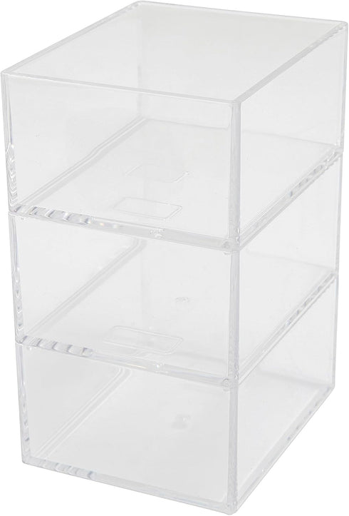 Martha Stewart Brody Desktop Storage Organizer, Stack and Slide Plastic Organizer Tray, Organizer for Office, Kitchen, or Vanity, 3" x 3.75", Clea...