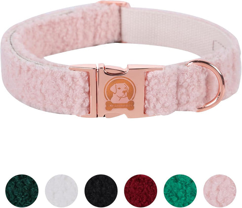 MR. CHUBBYFACE Winter Dog Collar Adjustable Christmas Pet Collar Pink Fleece Dog Collar for Small Medium Large Dogs...