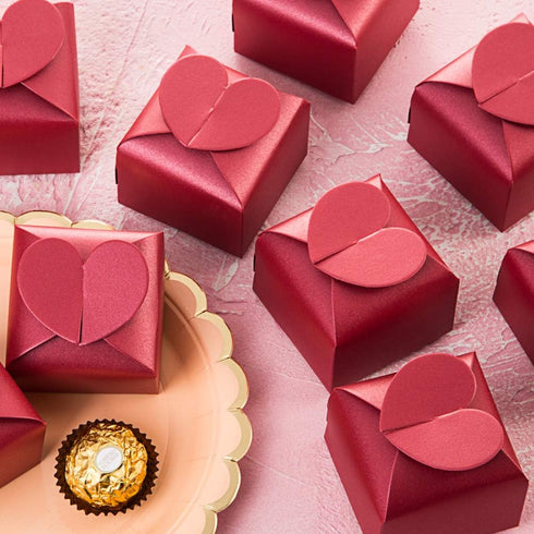 AWELL Burgundy Favor Box Bulk 2.5x2x2.5 inches with Heart Bow Party Favor Box,Burgundy,Pack of 50...