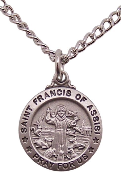 St. Francis of Asssisi Pewter Medal Pendant with Prayer Card 3/4"...
