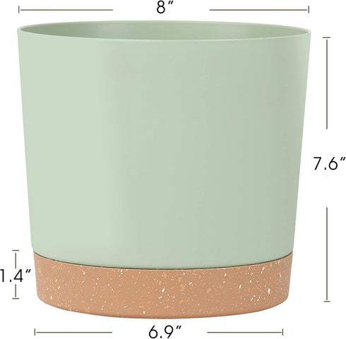 kubvici Indoor Plant Pots Set of 2 Planters 8 inch Plastic Planter with Hole & Saucer Modern Decorative for Outdoor Garden Home (Green, 8 inch)...