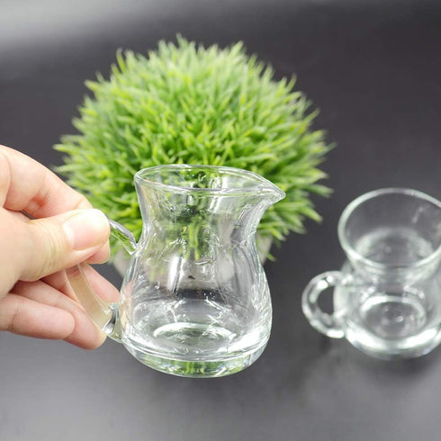 DGQ Classic Glass Creamer Pitcher with Handle 4oz Pack of 2 Milk Pourer Mini Creamer for Coffee Tea Maple Syrup Serving...