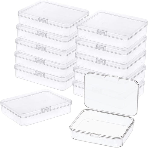 12Pcs Mini Plastic Storage Containers Box with Lid, 3.5x2.4 Inches Clear Rectangle Box for Collecting Small Items, Beads, Game Pieces, Business Ca...