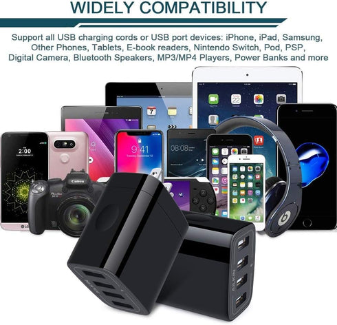 Wall Charger, USB Charger Adapter, AILKIN 4.8A 4Multi Port Fast Charging Station Power Base Block Plug Cube Brick for iPhone 15 14 SE 13 12 11Pro ...