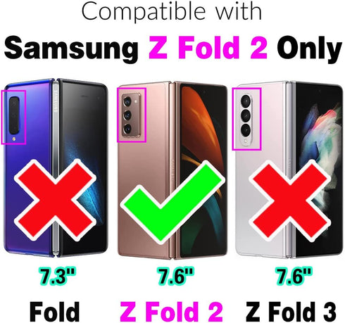 Compatible with Samsung Galaxy Z Fold 2 5G 2020 Wallet Case Wrist Strap Lanyard Leather Flip Card Holder Cell Accessories Phone Cover for Gaxaly Z...