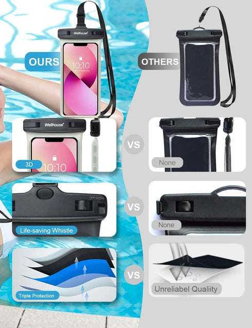 wellhouse Waterproof Phone Pouch, Waterproof Phone Case for iPhone 15 14 13 12 Pro Max XS Samsung, IPX8 3D Cellphone Dry Bag Beach Essentials-Lumi...