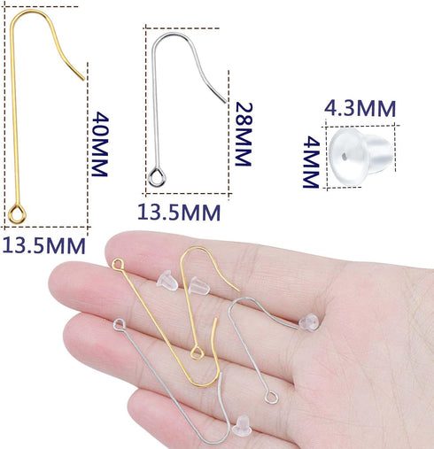 40pcs 2 Sizes Stainless Steel Earring Hooks Hypoallergenic French Long Earwire Hooks with Loop and 40pcs Bullet Earring Backs for DIY Earring Jewe...