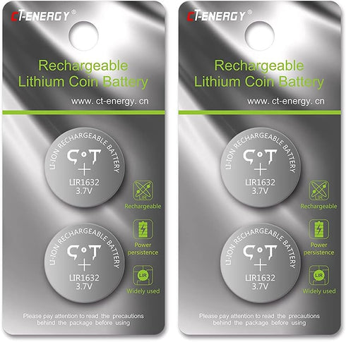 4-Pack 1632 Rechargeable Coin Cells Batteries for Tile Key Finder,3.7V LIR1632 Lithium Rechargeable Button Battery Replace 3V CR1632...