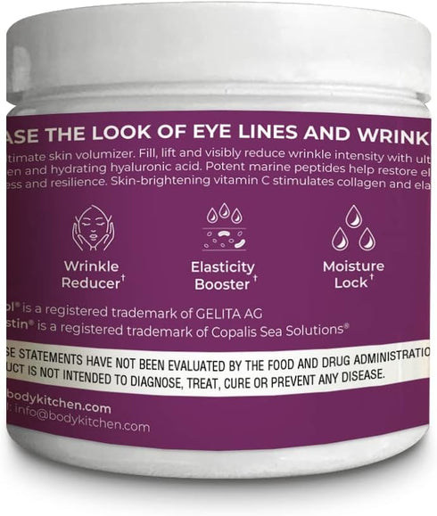 Body Kitchen Collagen and 250 mg Elastin Supplement to Aid Signs of Aging, Support Skin Health & Elasticity, Fewer Wrinkles, Unflavored Powder, Ta...