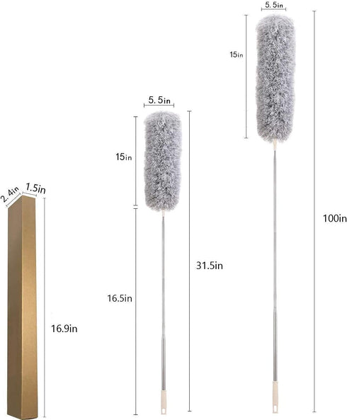 Dusters for Cleaning High Ceiling Fan, Newliton Microfiber Feather Duster with 30'' to 100'' Telescoping Extension Pole, Long Extendable Duster fo...