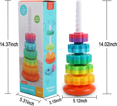 Baby Spinning Stacking Toys, Spin Toys ABS Plastic and Color Rainbow Design Ring Stacker Baby Toys 6 to 12 Months Montessori Educational Learning ...