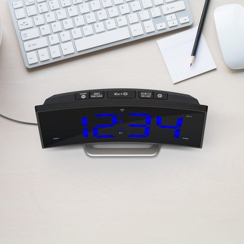 La Crosse Technology Curved Blue LED Atomic Dual Alarm Clock, 1.8 Inch (617-249)...