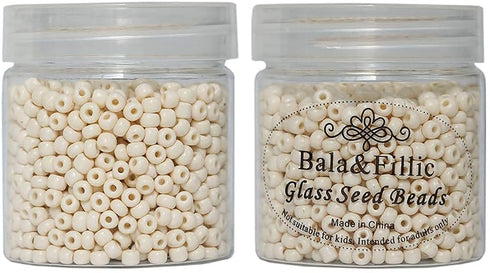Bala&Fillic Beige Color 4mm Glass Seed Beads About 1400pcs in Box 6/0 Glass Craft Seed Beads for Jewelry Making (Beige, 4mm)...